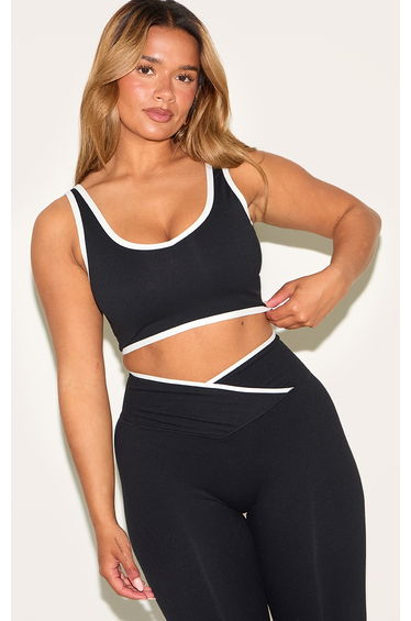 Shape Black Active Contrast Binding Sports Bra