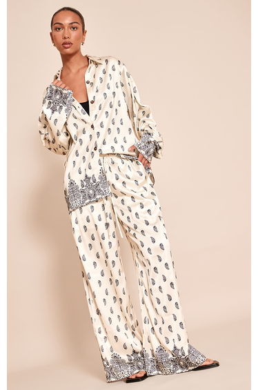 Cream Paisley Print Oversized Shirt
