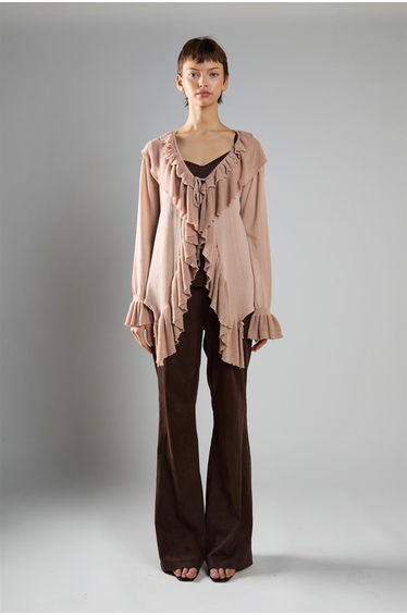 Long Ruffle Cardigan - Beige