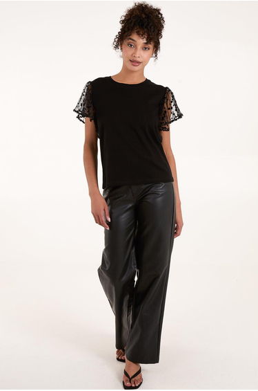Polka Dot Mesh Sleeve T-shirt