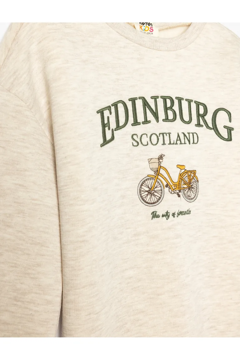 سويتشيرت بأكمام طويلة بياقة دائرية بطبعة - أبيض  - 2