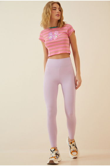 Women's Lilac High Waist Corduroy Seamless Knitted Leggings