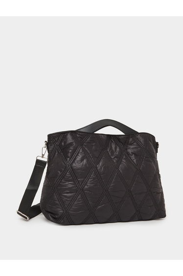 Black Quilted Tote Bag with Crossbody Strap