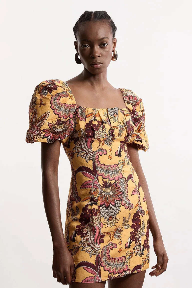Shop Petite Paisley Viscose Linen Woven Puff Sleeve Mini Dress Online in  Qatar