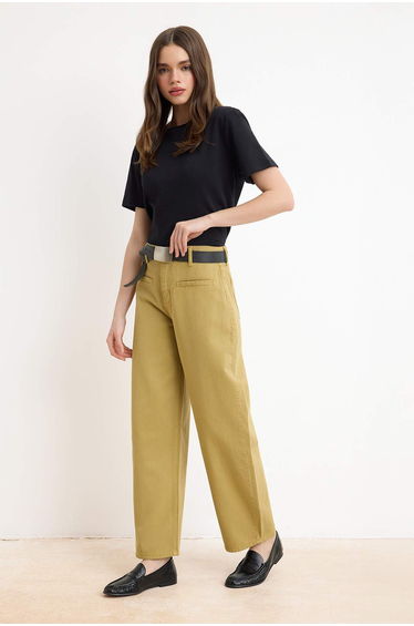 Light Khaki Pocket Detail TENCEL™ Mixed High Waist Baggy Jeans