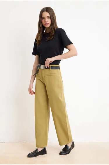 Light Khaki Pocket Detail TENCEL™ Mixed High Waist Baggy Jeans