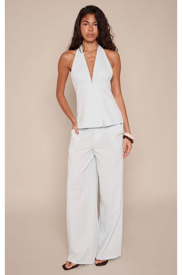Baby Blue Tailored Overlay Waistcoat Top Co-ord