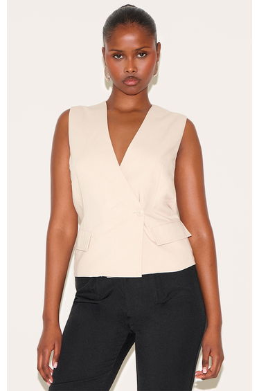 Sand Boxy Asymmetric Waistcoat