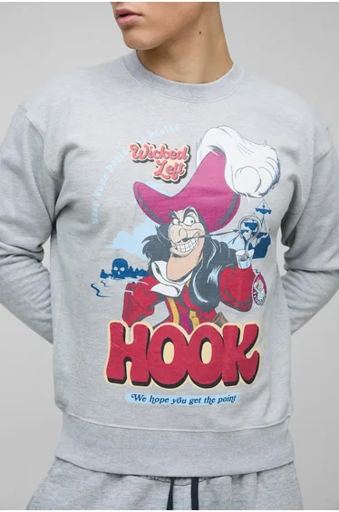 Oversized Captain Hook License Print Sweatshirt - grey marl