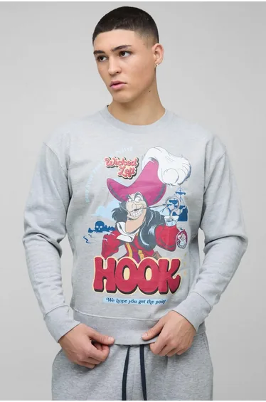 Oversized Captain Hook License Print Sweatshirt - grey marl