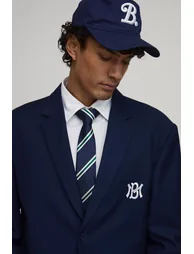 Embroidered Oversized Blazer - navy - 1