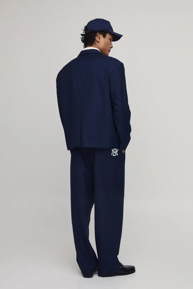 Embroidered Oversized Blazer - navy - 2