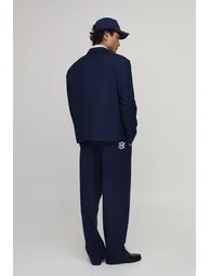 Embroidered Oversized Blazer - navy - 2