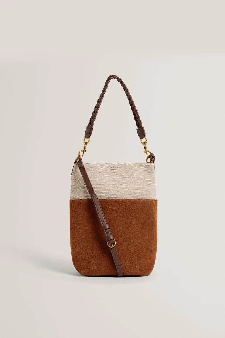 Woven Handle Medium Bucket Bag Tan