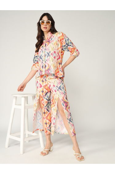 Multi Ikat Digital Print Shirt and Slit Pants Co-Ords