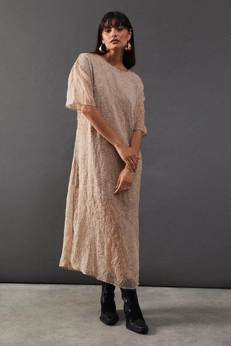 organza tissue dress Warehouse Women's Premium Tissue Organza Midaxi T-Shirt Dress in Charcoal