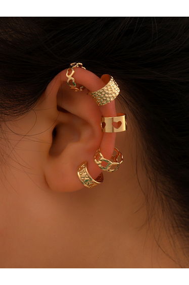 Set of 5 - Metal Ear Clip Earrings