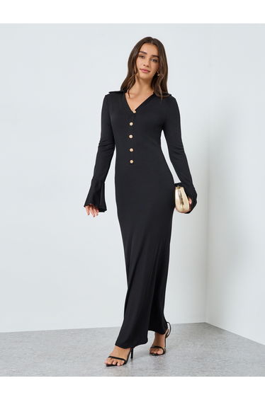 Women Black Textured Bodycon Maxi Dress