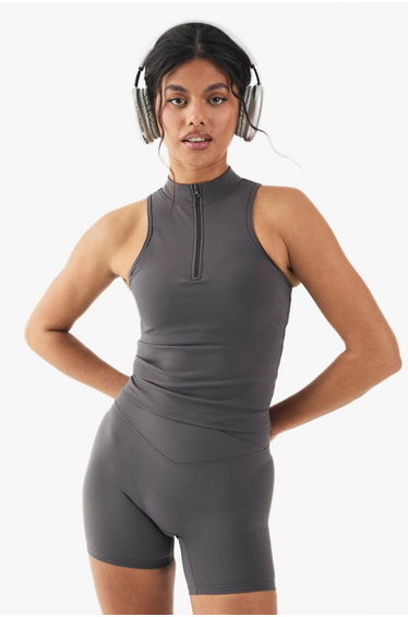 DSGN Studio Super Soft Peached Sculpt Padded Zip Racer Sports Bra - charcoal