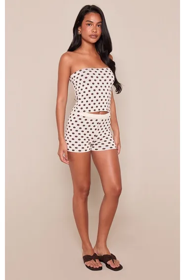 Brown Polka Dot Knitted Hot Pant