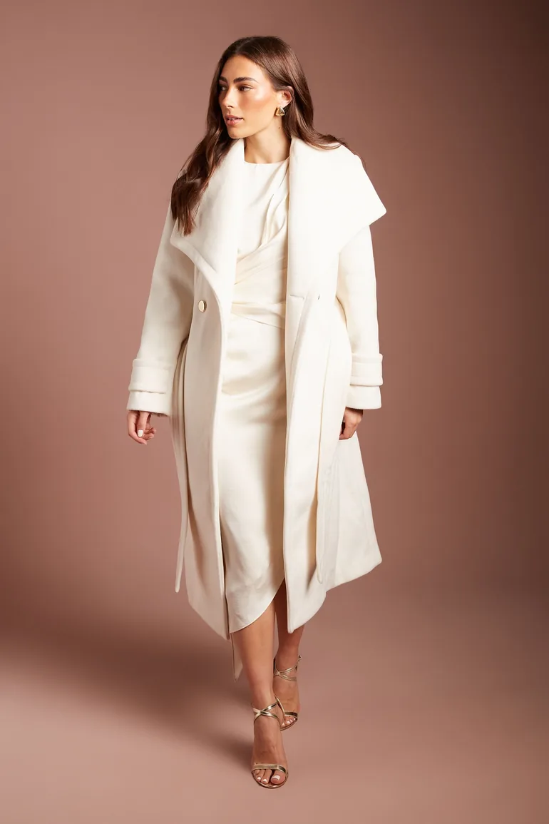 Structured Oversized Collar Belted Wrap Coat
