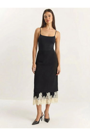 LUCCI High Waist Midi Skirt with Lace Bottom