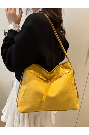 Yellow Shoulder Bag with Belt Strap Detail