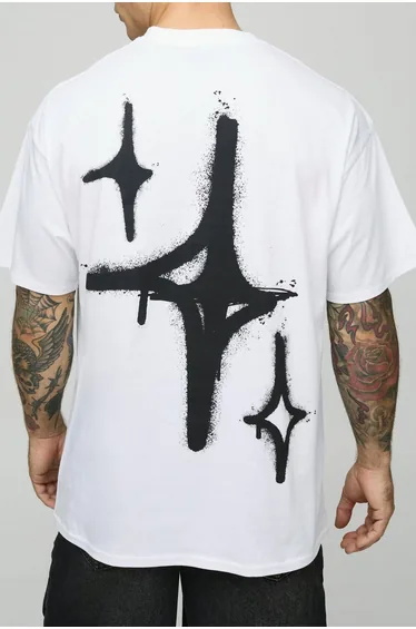 White Oversized Graffiti Spray Star T-Shirt - white