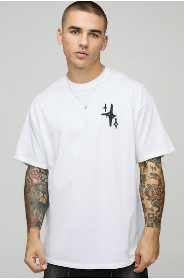 White Oversized Graffiti Spray Star T-Shirt - white