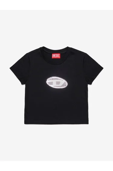 تيشيرت بناتي بطبعة شعار لون أسود