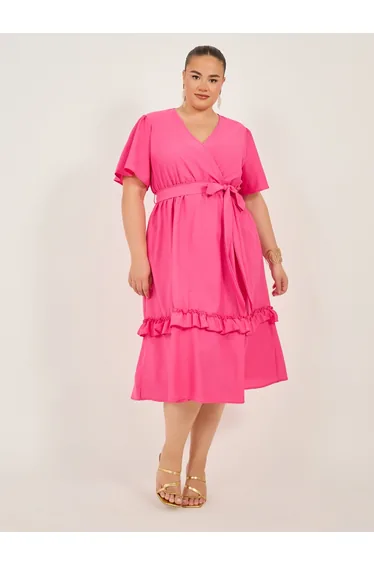 Solid A-LINE MIDI DRESS WITH BELT