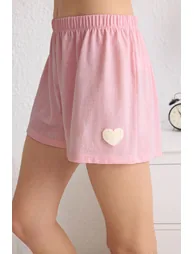 Pink Heart Patched Shorts Knitted Pajama Set - 2