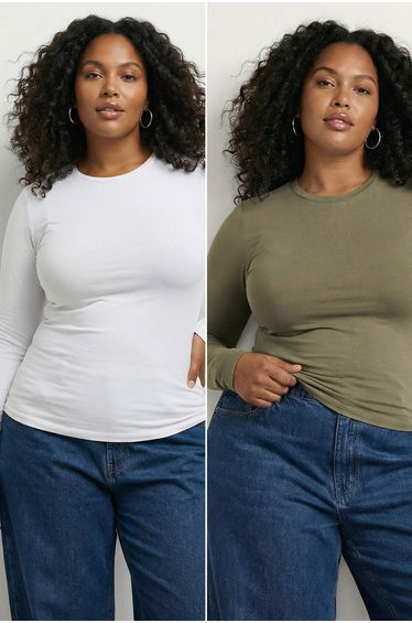 Ecru-khaki viscose ribbed knitted plus size blouse
