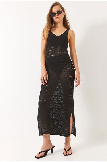 LUCCI V-Neck Midi Slit Dress