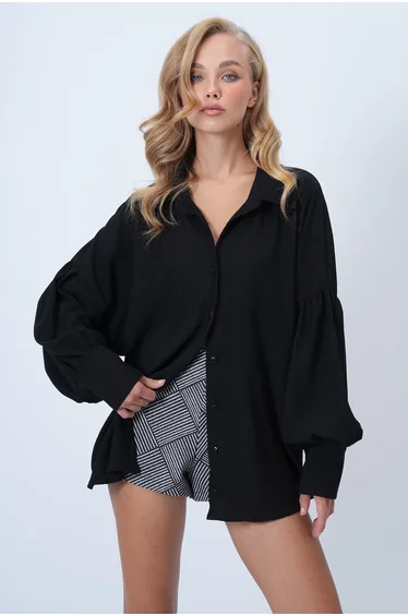 Women's Black Oversize Crepe Shirt