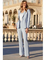 Sky Blue Sparkling Embellished Flared Trousers