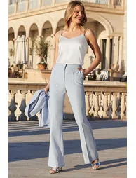 Sky Blue Sparkling Embellished Flared Trousers - 1