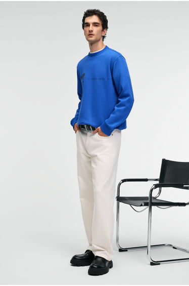 GRIMELANGE IRVING Men's Round Neck Chest and Front Regular Fit Blue Sweatshirt
