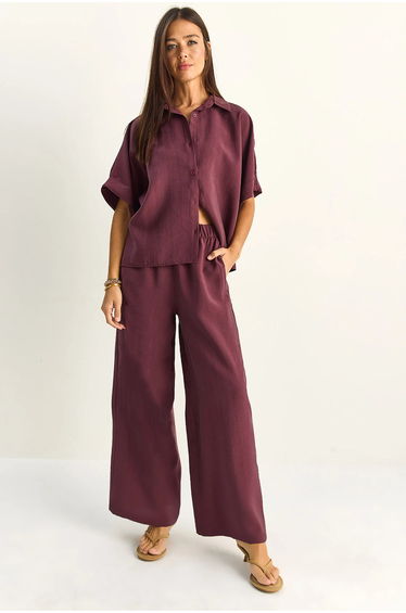 LUCCI High Waist Wide Leg Two-Piece Co-ord Set with Shirt Collar