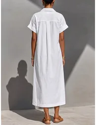 Zipper Solid Color Pockets Sleeveless High Waisted V-neck Maxi Dresses - 2