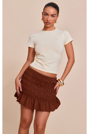 Chocolate Shirred Mini Skirt