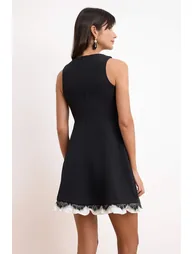 Black Lace Detailed Mini Woven Dress - 3