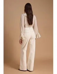 Ecru High Waist Straight/Straight Cut 100% Cotton Jeans - 3