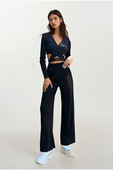 Women's Black Knitwear Palazzo Pants