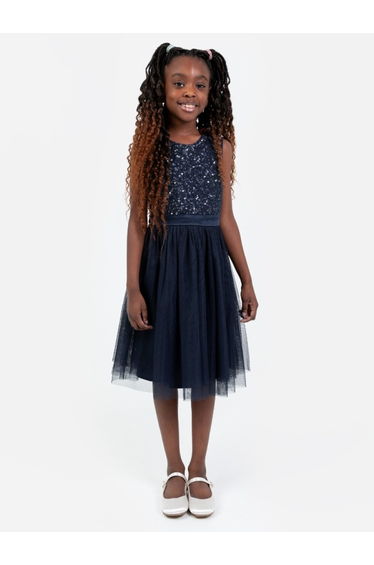 Mini Maya Navy Delicate Sequin Dress With Bow
