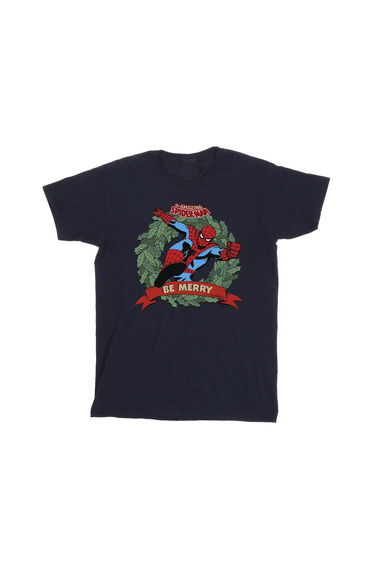 Spider-Man Girls Be Merry Cotton T-Shirt - Navy Blue