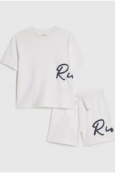 Mini Boys White Oversized River T-shirt Set