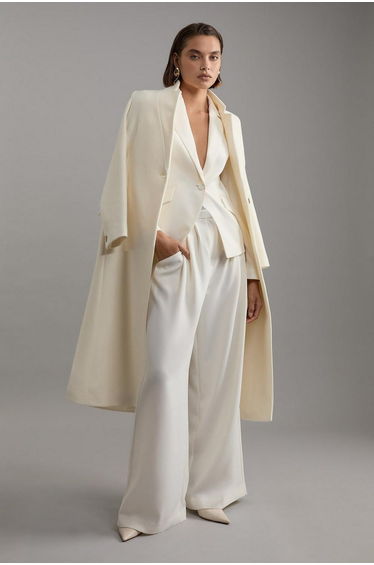 Tailored Crepe Pleat Detail Wide Leg Trousers