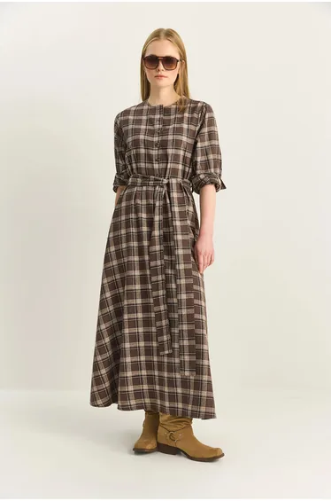 LUCCI Plaid Midi Dress with Belt