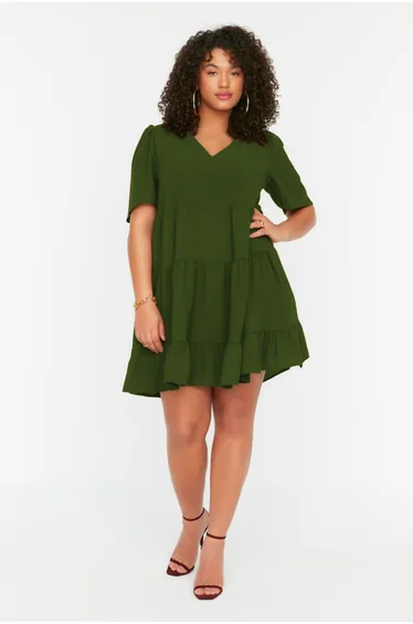 Green Woven Flounce Dress